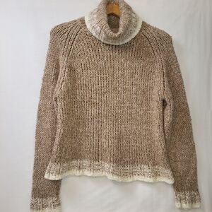 Faded Glory Tan and Cream Wool Blend Turtleneck Sweater Women's Size Medium